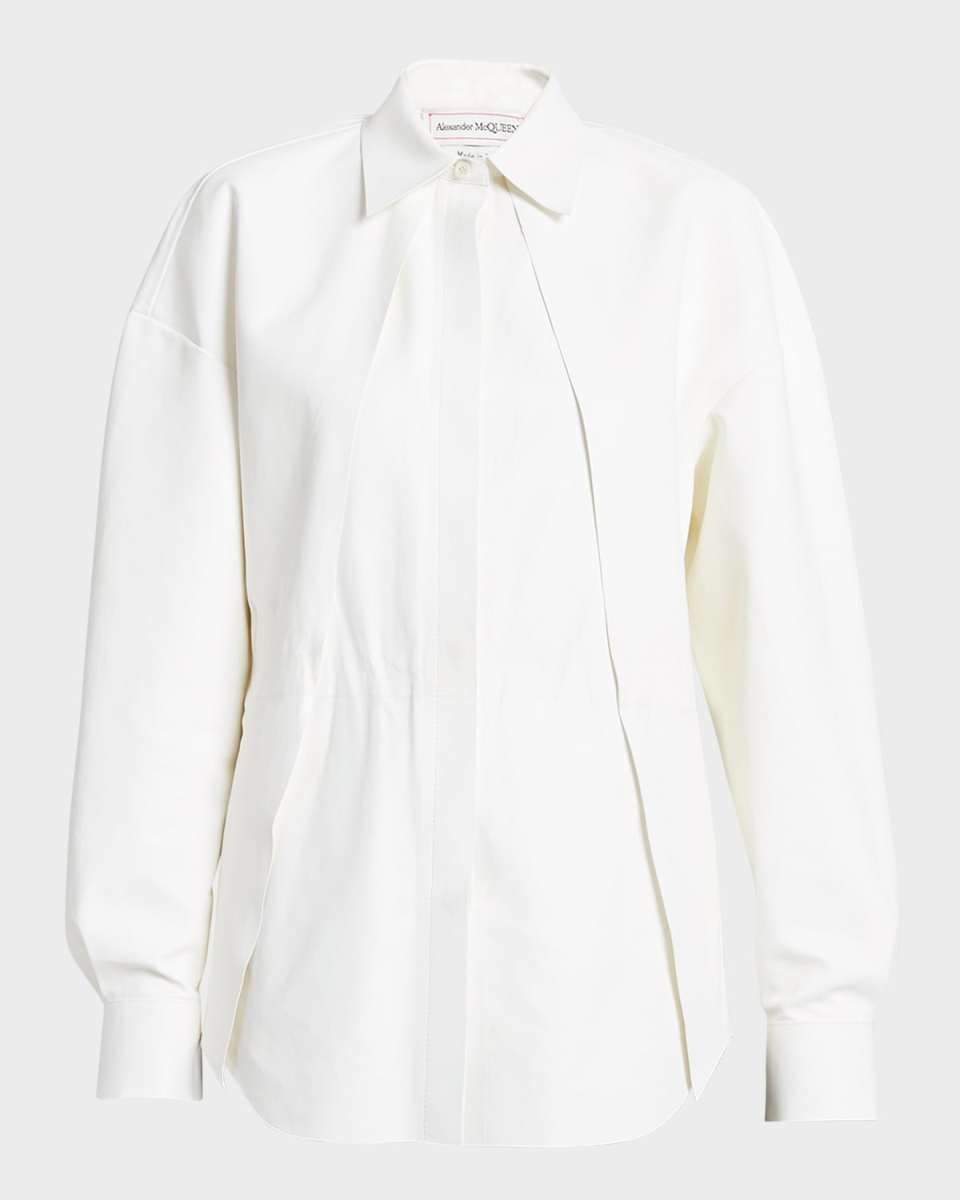 Pleated Leather Collared Shirt